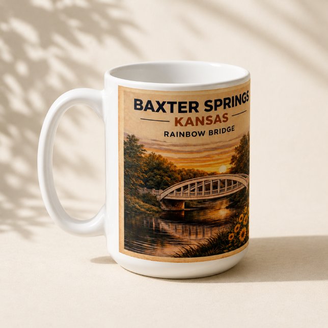 Caneca De Café Ponte da Rota 66 Rainbow Baxter Springs Lembrança (Criador carregado)