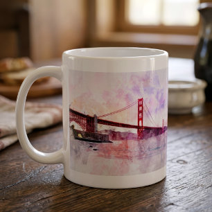 Caneca De Café Ponte Golden Gate em Aquarela ao Pôr do Sol