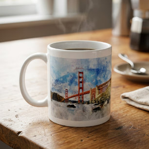 Caneca De Café Ponte Golden Gate em aquarela em São Francisco