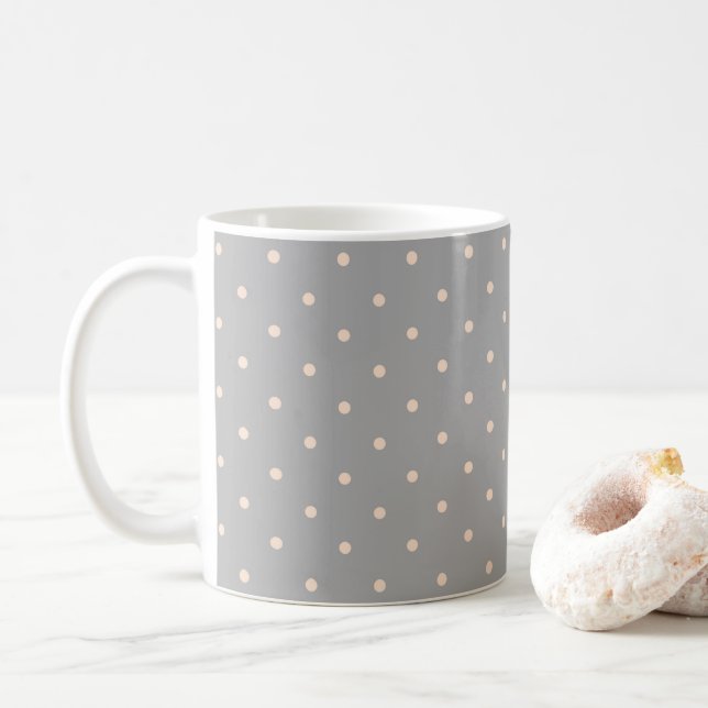 Caneca De Café Ponto Branco Fundo Cinza Elegante Bolinhas Pontilh (Com Donut)
