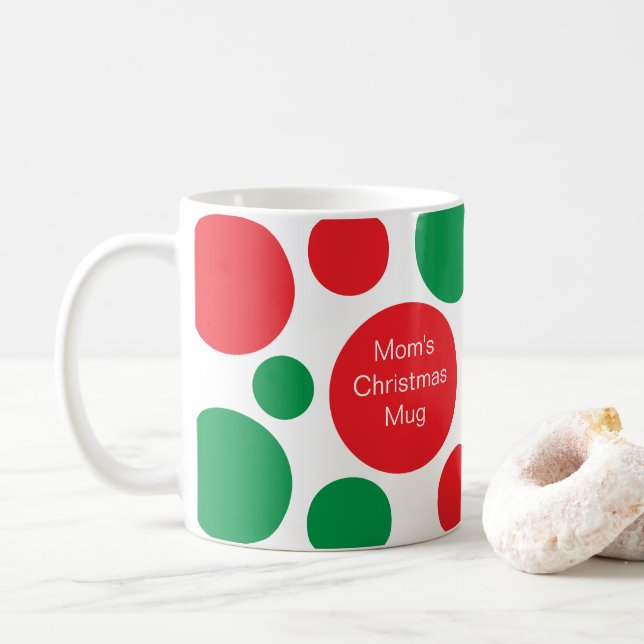 Caneca De Café Ponto Vermelho e Verde com Nome Natal (Com Donut)