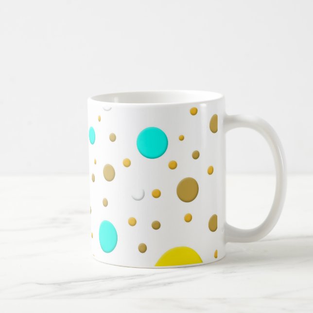 Caneca De Café Pontos Aleatórios Amarelos Turquesa Dourados (Direita)