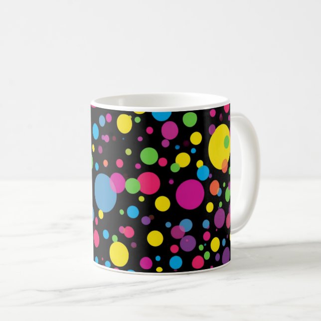 Caneca De Café Pontos Coloridos Brilhantes  (Frente Esquerda)