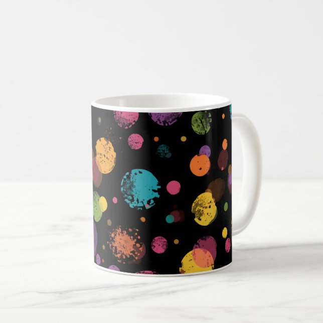 Caneca De Café Pontos Coloridos Brilhantes  (Frente Esquerda)