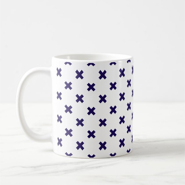 Caneca De Café Pontos crus azuis do marinho em branco (Esquerda)