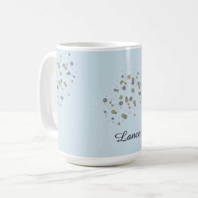 Caneca De Café Pontos de Confete Azuis Com Nome (Frente Esquerda)