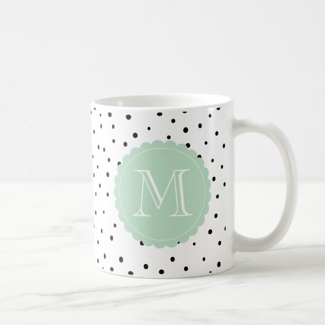 Caneca De Café Pontos de Confetti Pretos e Brancos Monogramas (Direita)