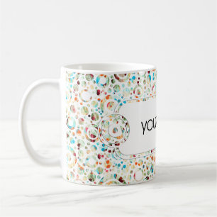 Caneca De Café Pontos de cores e padrão do círculo + texto e back