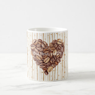 Caneca De Café Pontos de Creme Listras Primeiro Café Grãos Coraçã