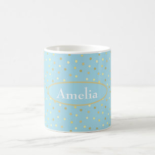 Caneca De Café Pontos Dourados de Confetti Pastel Azul