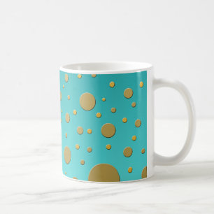 Caneca De Café Pontos Dourados Modernos sobre Padrão Turquesa