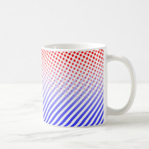 Caneca De Café Pontos e tiras vermelhos e azuis