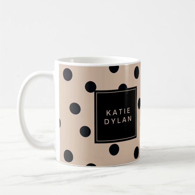 Caneca De Café Pontos Negros Elegantes em bege (Esquerda)