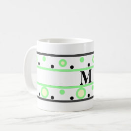 Caneca De Café Pontos Polka Verde Creme Monograma
