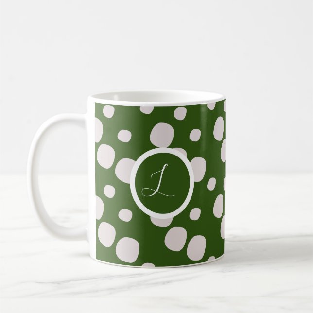 Caneca De Café Pontos Rosas em Folhas Verdes Inicial (Esquerda)