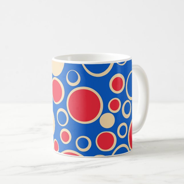 Caneca De Café Pontos Vermelhos E Azuis Em Azul (Frente Esquerda)