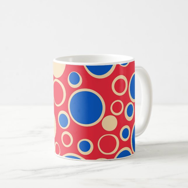 Caneca De Café Pontos Vermelhos E Azuis Em Vermelho (Frente Esquerda)