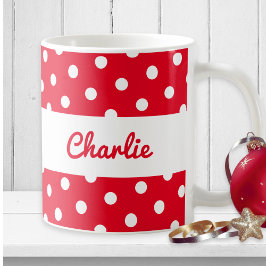 Caneca De Café Pontos Vermelhos Personalizados Nome Customizado F