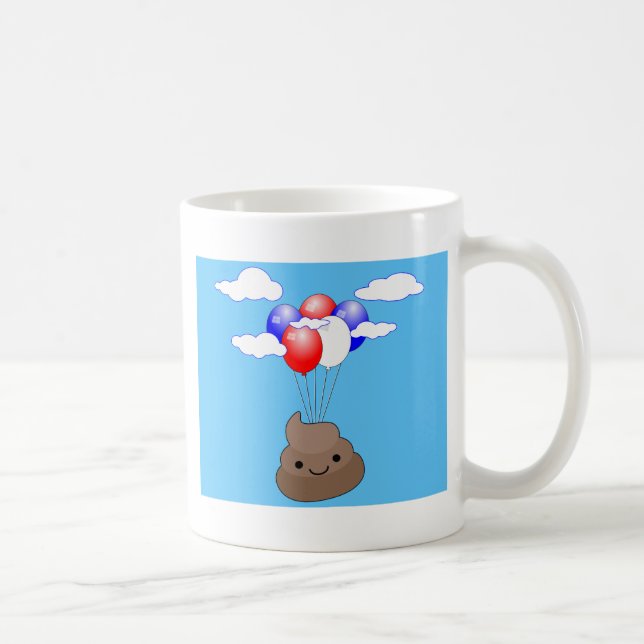 Caneca De Café Poo Emoji Voando Com Balões No Céu Azul (Direita)