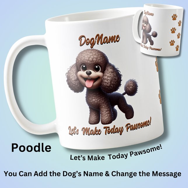 Caneca De Café Poodle - Adicionar Nome do Cachorro, Alterar Texto (Criador carregado)