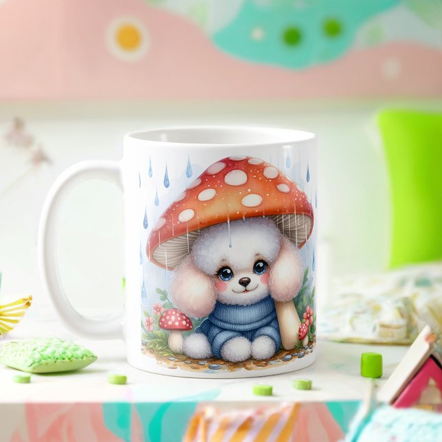 Caneca De Café Poodle Adorable Puppy Sob O Guarda-chuvas (Criador carregado)