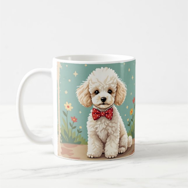 Caneca De Café Poodle branco adorável com gravata borboleta (Esquerda)