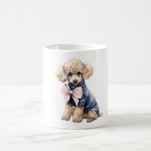 Caneca De Café Poodle Chic em Rosa e Azul
