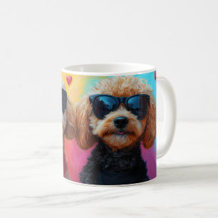 Caneca De Café Poodle Com Rosas Do Coração Dia Dos Namorados
