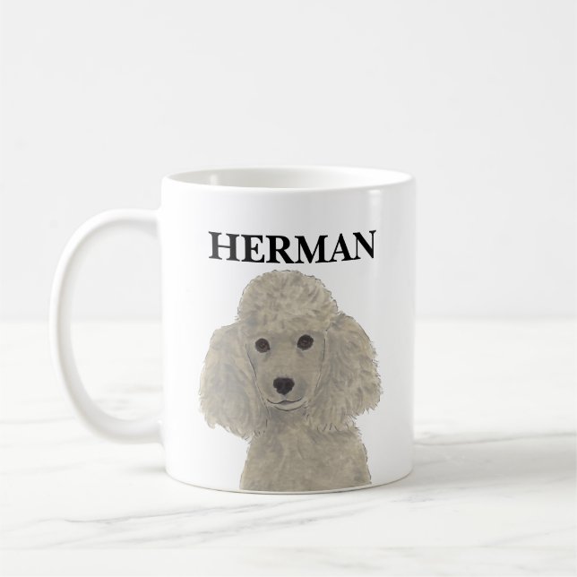 Caneca De Café Poodle de Prata de Cinzas Personalizadas (Esquerda)