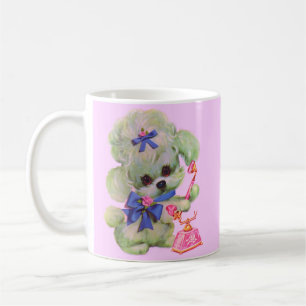 Caneca De Café  poodle fofo com telefone cor-de-rosa