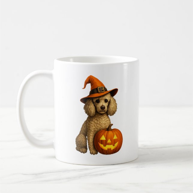 Caneca De Café Poodle Halloween Pumpkin Witch Hat Dog Art (Esquerda)