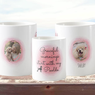 Caneca De Café Poodle Rosa Pastel Aquarela Foto & Nome Personaliz
