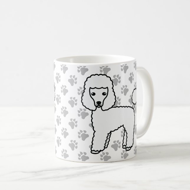 Caneca De Café Poodle Toy Branco Cachorro de Desenho Fofo (Frente Esquerda)