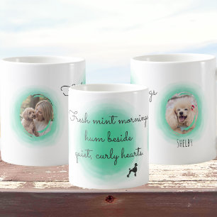 Caneca De Café Poodle Verde Menta Aquarela - Foto & Nome Personal