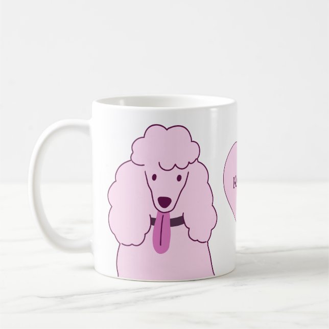 Caneca De Café Poodles Rosa de Nome Personalizado (Esquerda)