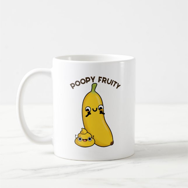 Caneca De Café Poopy Fruity Fruta Engraçada Banana Pun (Esquerda)