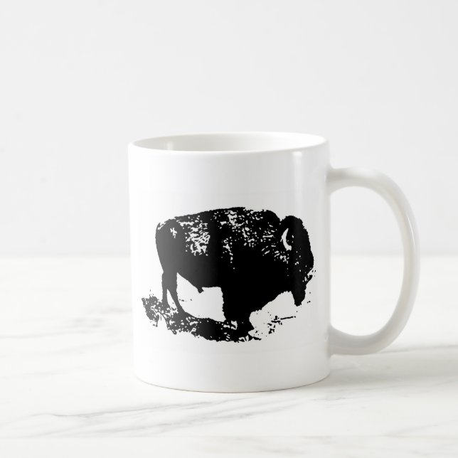 Caneca De Café Pop Art Black White Buffalo Bison Silhouette (Direita)