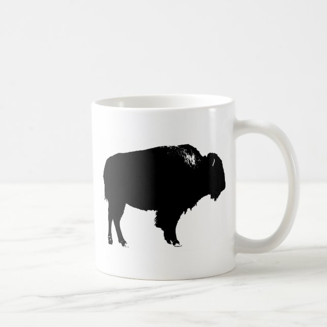 Caneca De Café Pop de Arte de Bison Bison Branco e Preto (Direita)