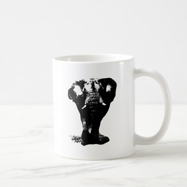 Caneca De Café Pop de arte em Elefante Preto e Branco (Direita)