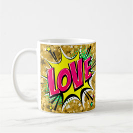 Caneca De Café Pop de BD Arte Púrpura Amarelo AMOR Novidade Engra