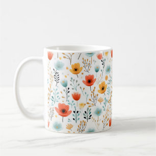 Caneca De Café Pópias Coloridas Padrão Floral