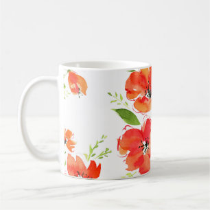 Caneca De Café Pópias Laranja Gentil Padrão de Aquarela