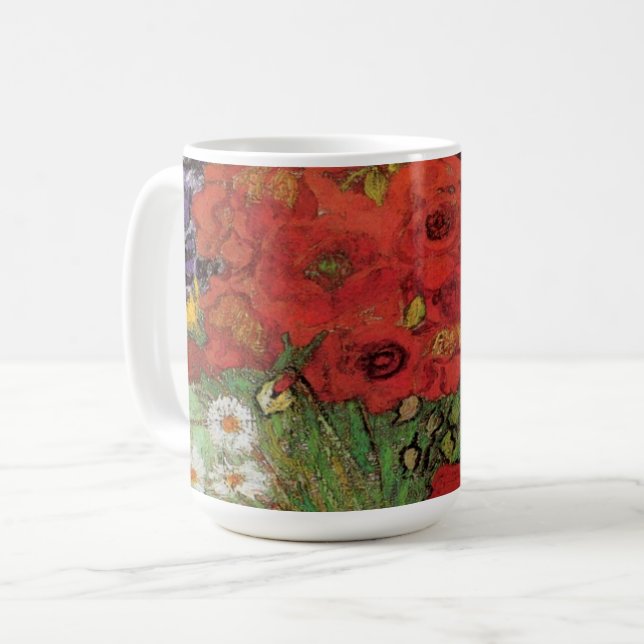 Caneca De Café Poppies vermelhos e margaridas por Vincent Van Gog (Frente Esquerda)
