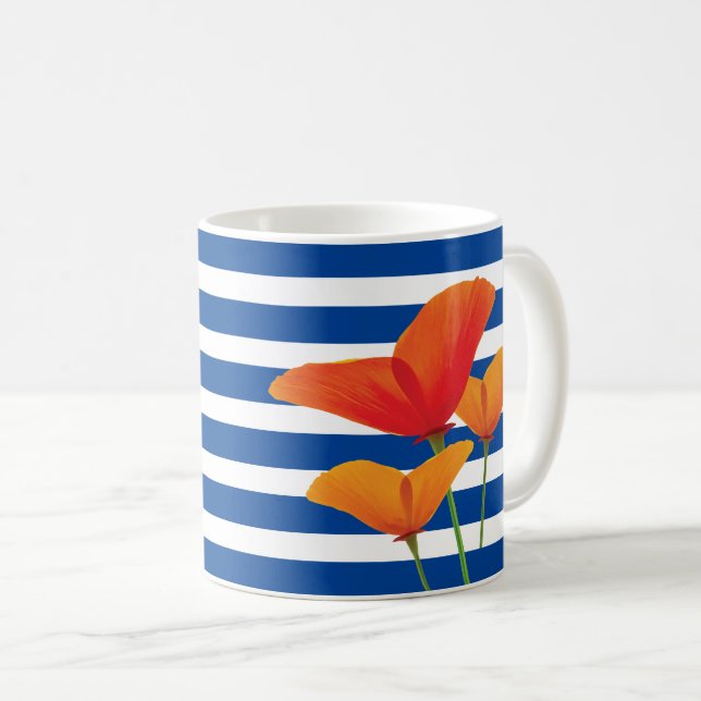 Caneca De Café Poppy Blue Stripes Monograma (Frente Esquerda)