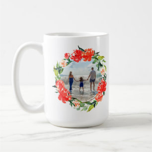 Caneca De Café Poppy Red Watercolor Foto Floral Wreath