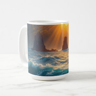 Caneca De Café Pôr do Sol Dourado Montanha Costeira Natureza