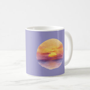 Caneca De Café Pôr do Sol em Aquarela Horizonte do Oceano Estétic