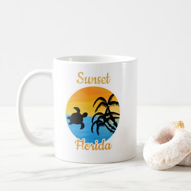 Caneca De Café Pôr do Sol Fofo na Flórida (Com Donut)