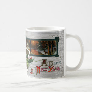 Caneca De Café Por do sol no ano novo do vintage do lago, dos