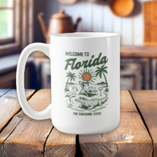 Caneca De Café Pôr do sol Palmeiras Jacaré Retro Flórida